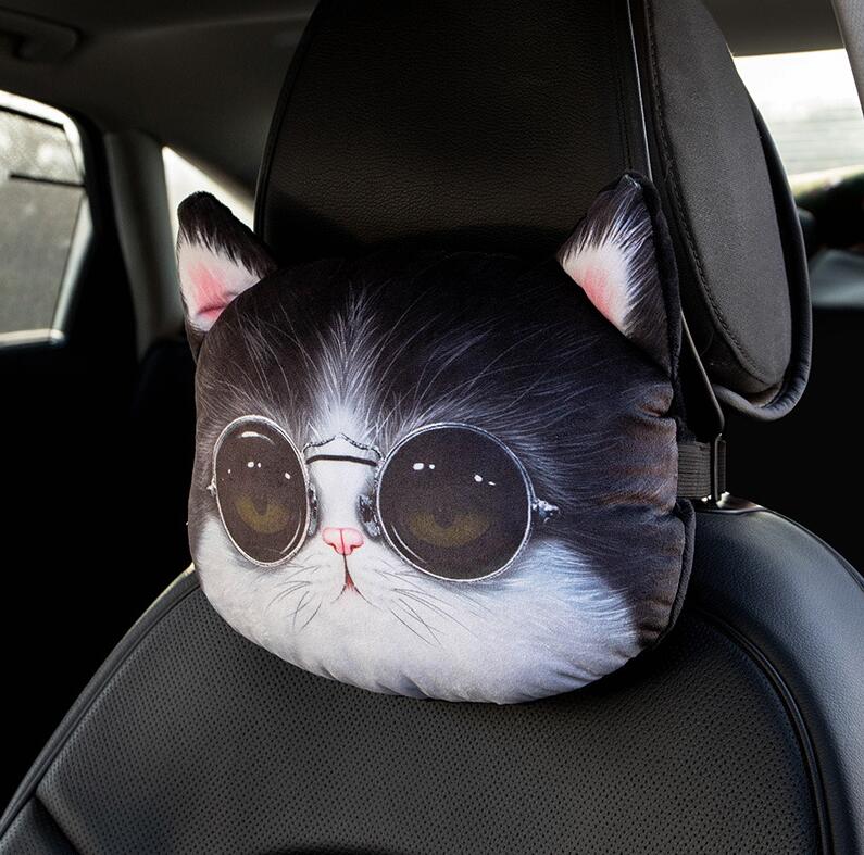 1Pcs Cute Dog Cat Car Headrest Interesting Car Neck Pillow Safety Seat Belt Shoulder Cover Pad Men Women Girls Car Accessories