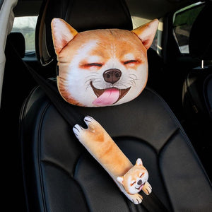 1Pcs Cute Dog Cat Car Headrest Interesting Car Neck Pillow Safety Seat Belt Shoulder Cover Pad Men Women Girls Car Accessories