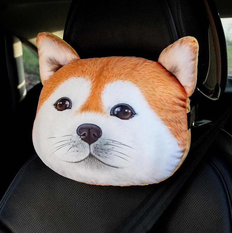 1Pcs Cute Dog Cat Car Headrest Interesting Car Neck Pillow Safety Seat Belt Shoulder Cover Pad Men Women Girls Car Accessories