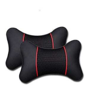 2Pcs PU Leather Knitted Car Pillows Headrest Neck Rest Cushion Support Seat Accessories Auto Black Safety Pillow Universal Decor