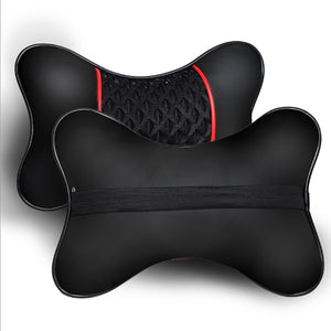 2Pcs PU Leather Knitted Car Pillows Headrest Neck Rest Cushion Support Seat Accessories Auto Black Safety Pillow Universal Decor