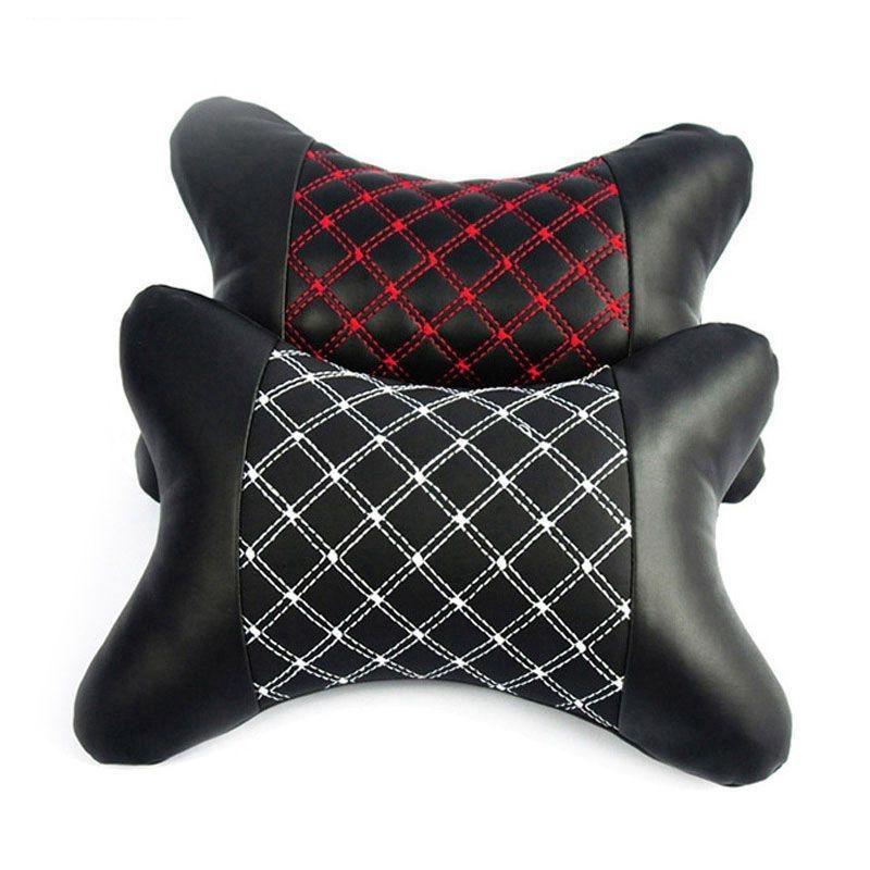 2pcs Leather Car Neck Pillow Protection Design Safety Auto Headrest Support Rest Pillow Black Auto Safety Accessories