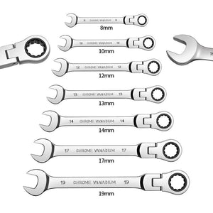 7pcs Flex-Head Ratcheting Combination Wrench Set  12 Point Ratchet Wrench  72 Teeth Box End and Open End Wrench Set with Pouch