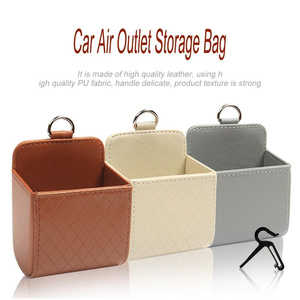 Car Storage Bag Air Vent Dashboard Tidy Hanging Holder Leather Organizer Box Glasses Phone Holder Storage Box Car Accessories