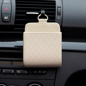 Car Storage Bag Air Vent Dashboard Tidy Hanging Holder Leather Organizer Box Glasses Phone Holder Storage Box Car Accessories