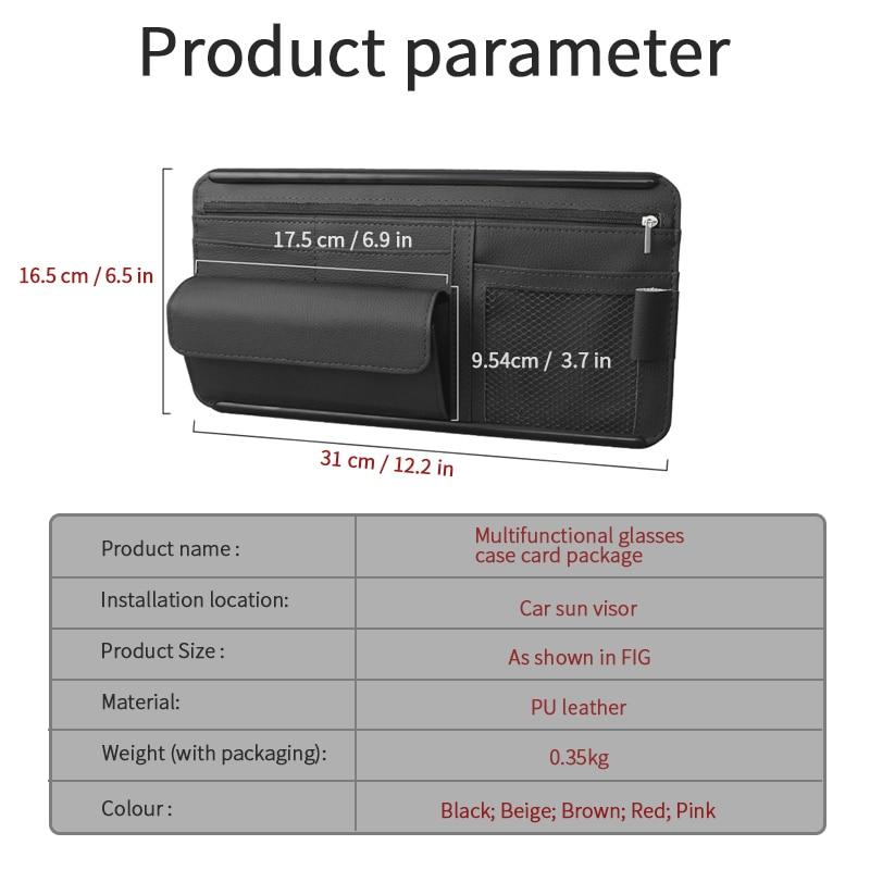 Car Sun Visor Storage Bag Interior Auto Sunshade Plate Organizer Universal Cards Sunglasses Pen Support Leather Pocket Accessory