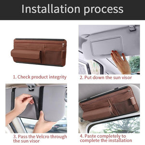 Car Sun Visor Storage Bag Interior Auto Sunshade Plate Organizer Universal Cards Sunglasses Pen Support Leather Pocket Accessory