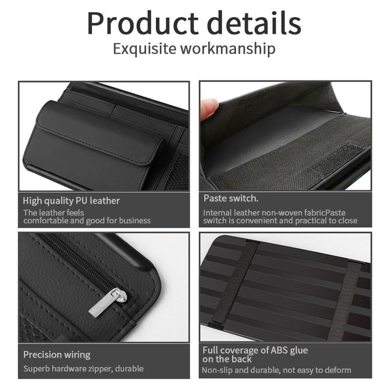 Car Sun Visor Storage Bag Interior Auto Sunshade Plate Organizer Universal Cards Sunglasses Pen Support Leather Pocket Accessory