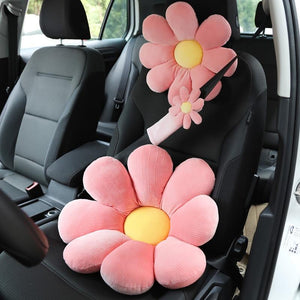 Car plush headrest creative sun flower car neck pillow back pillow lumbar head support cushion women's car interior accessories