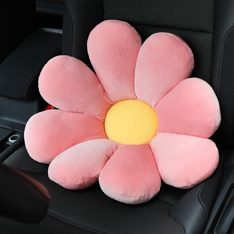 Car plush headrest creative sun flower car neck pillow back pillow lumbar head support cushion women's car interior accessories