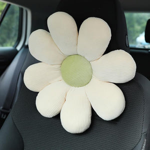 Car plush headrest creative sun flower car neck pillow back pillow lumbar head support cushion women's car interior accessories