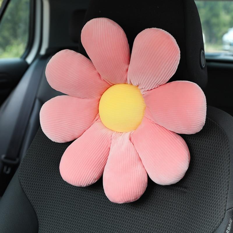 Car plush headrest creative sun flower car neck pillow back pillow lumbar head support cushion women's car interior accessories