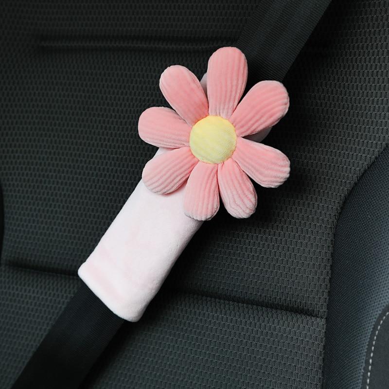 Car plush headrest creative sun flower car neck pillow back pillow lumbar head support cushion women's car interior accessories