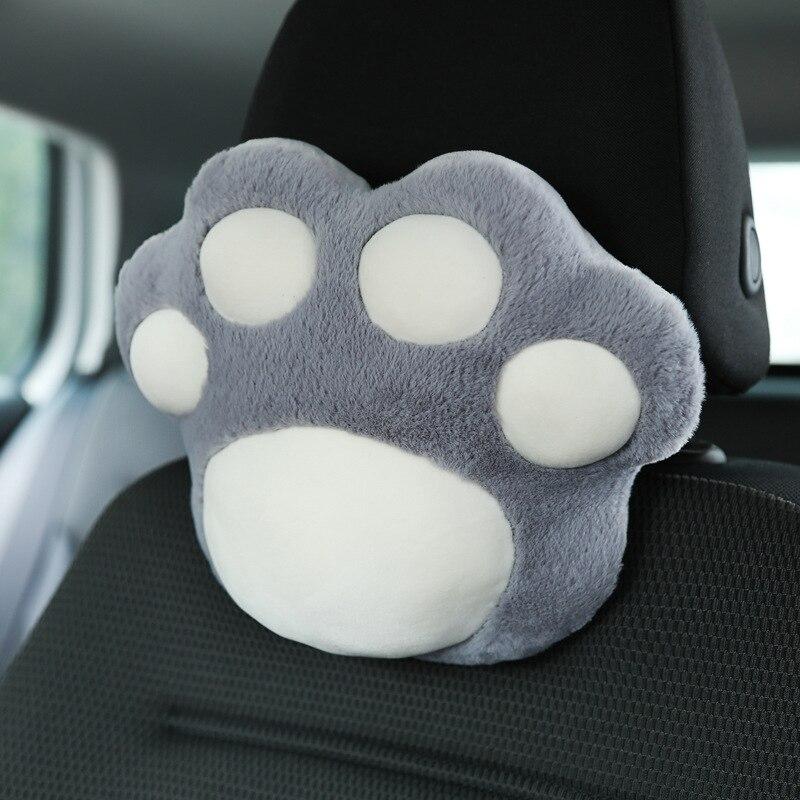 Car plush headrest cute cat claw neck pillow cushion fashionable automobile women's decorative seatbelt protect lumbar covers