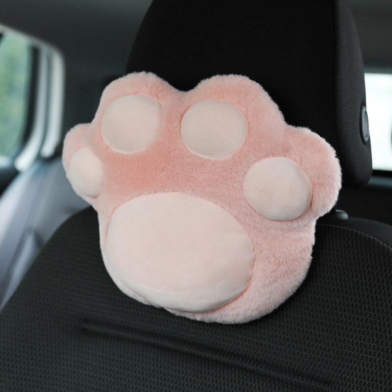 Car plush headrest cute cat claw neck pillow cushion fashionable automobile women's decorative seatbelt protect lumbar covers