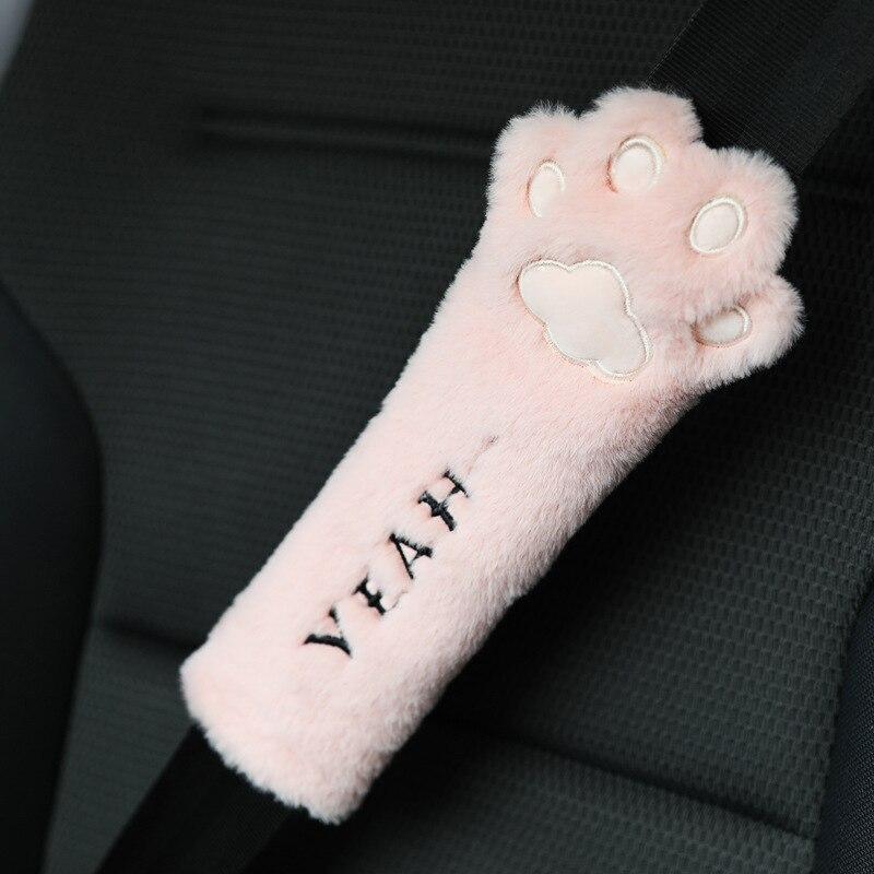 Car plush headrest cute cat claw neck pillow cushion fashionable automobile women's decorative seatbelt protect lumbar covers