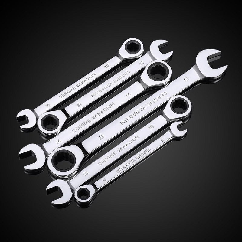 Combination Ratchet Wrench Set of Keys for Auto Mechanical Universal Key Ratchet Spanners Hand Tool with Rolling Pouch