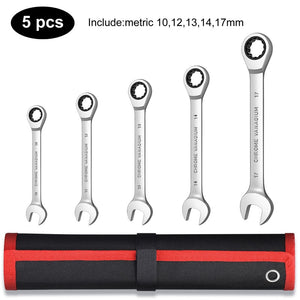 Combination Ratchet Wrench Set of Keys for Auto Mechanical Universal Key Ratchet Spanners Hand Tool with Rolling Pouch