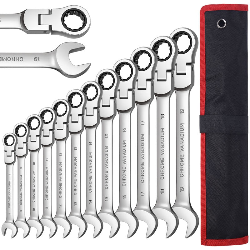 Flex Head Ratcheting Wrench Set Combination Ended Spanner kits  Chrome Vanadium Steel Hand Tools Socket Key Ratchet Wrench set