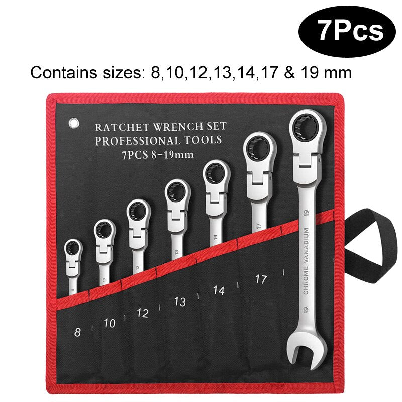 Flex Head Ratcheting Wrench Set Combination Ended Spanner kits  Chrome Vanadium Steel Hand Tools Socket Key Ratchet Wrench set