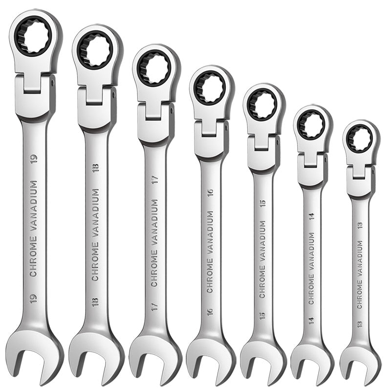 Flexible Pivoting Head Ratchet Wrench Spanner Garage Metric hand Tool 6mm-19mm For auto and Home Repair
