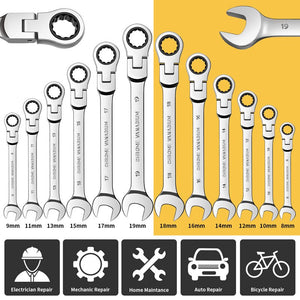 Flexible Pivoting Head Ratchet Wrench Spanner Garage Metric hand Tool 6mm-19mm For auto and Home Repair