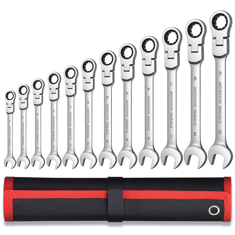 Flexible Ratchet Wrench Spanner Nut Tool Head Ratchet Metric Spanner Key Set Car Repair Tools Open End and Ring Wrenches