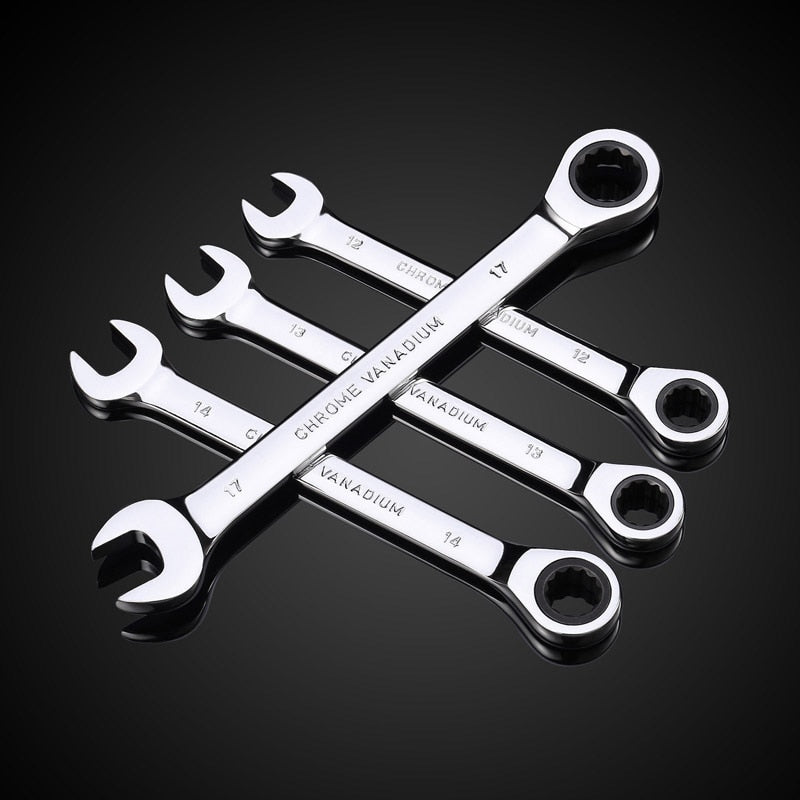 Key Ratchet Wrench Set 72 Tooth Gear Ring Torque Socket Wrench Set Metric Combination Ratchet Spanners Set Car Repair Tools