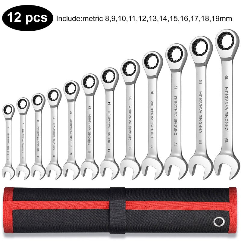 Key Ratchet Wrench Set 72 Tooth Gear Ring Torque Socket Wrench Set Metric Combination Ratchet Spanners Set Car Repair Tools