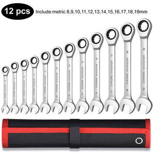 Key Ratchet Wrench Set 72 Tooth Gear Ring Torque Socket Wrench Set Metric Combination Ratchet Spanners Set Car Repair Tools