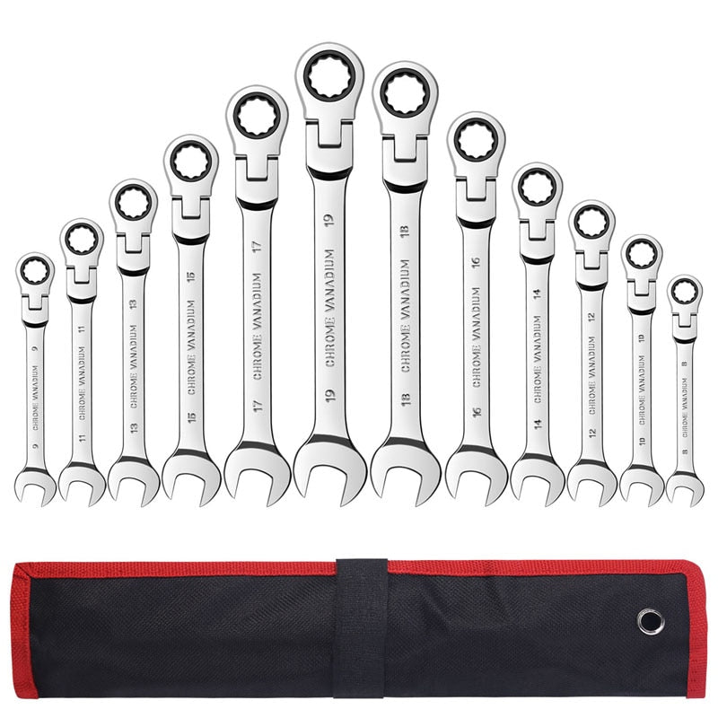 Keys Set Multitool Flex-Head Ratcheting Wrench Set 8-19mm Universal Ratchet Spanners Combination Wrench Set Car Repair Tools