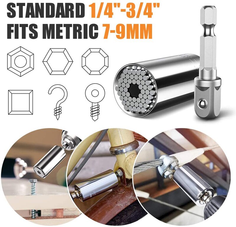 Universal Socket Grip 7-19mm Torque Wrench Head Universal Sleeve Multi-Function Ratchet Wrench Power Drill Adapter