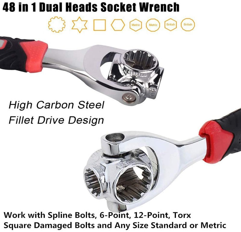 Universal wrench 48 in 1 Swivel Head Multi Tool Spanner Tools Socket Works with Spline Bolts Tiger Wrench Car Repair