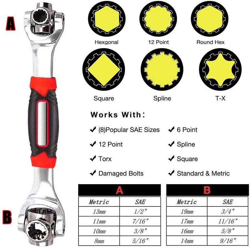 Universal wrench 48 in 1 Swivel Head Multi Tool Spanner Tools Socket Works with Spline Bolts Tiger Wrench Car Repair